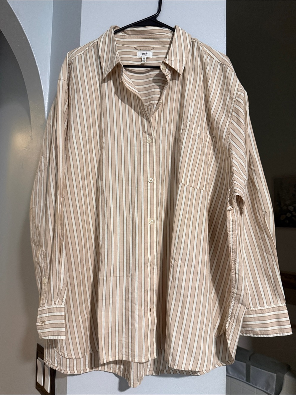 aerie Beige and White Striped Button-Down Shirt